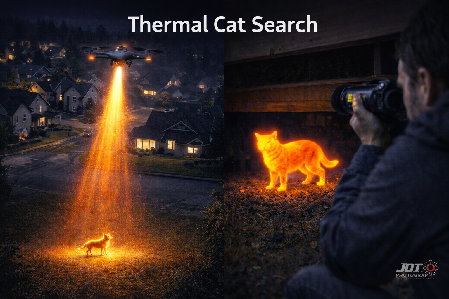 Air and ground thermal scan for lost cat recovery