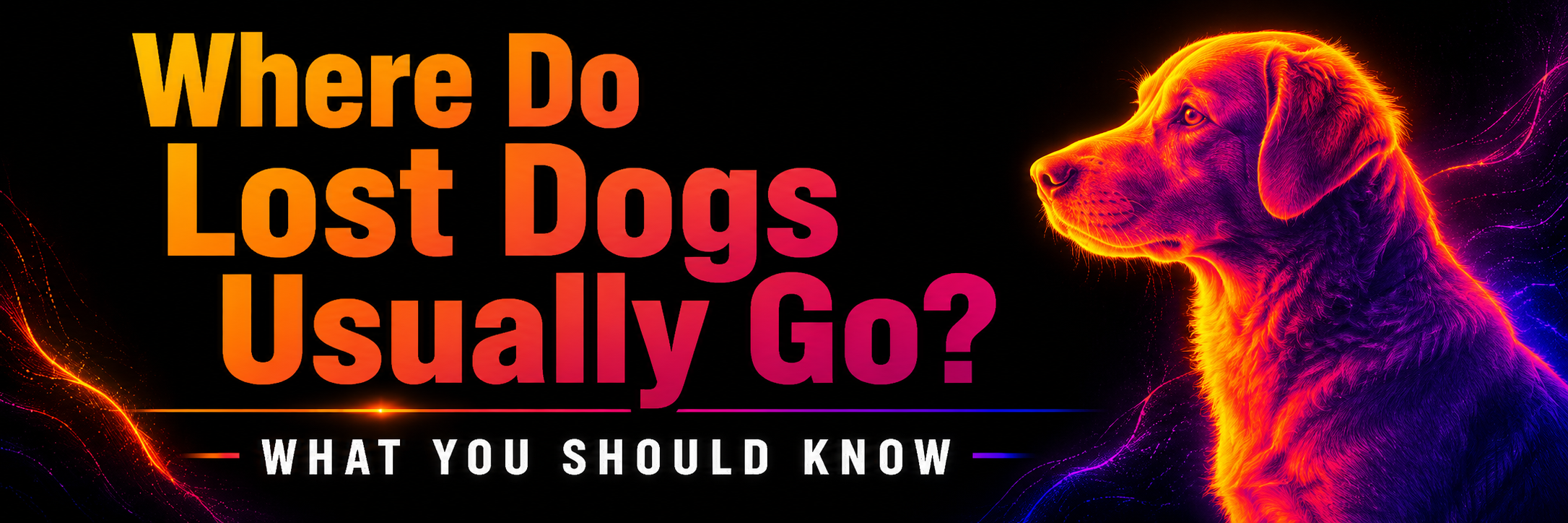 Thermal-style illustration of a lost dog moving along a wooded tree line at dusk in Kansas City